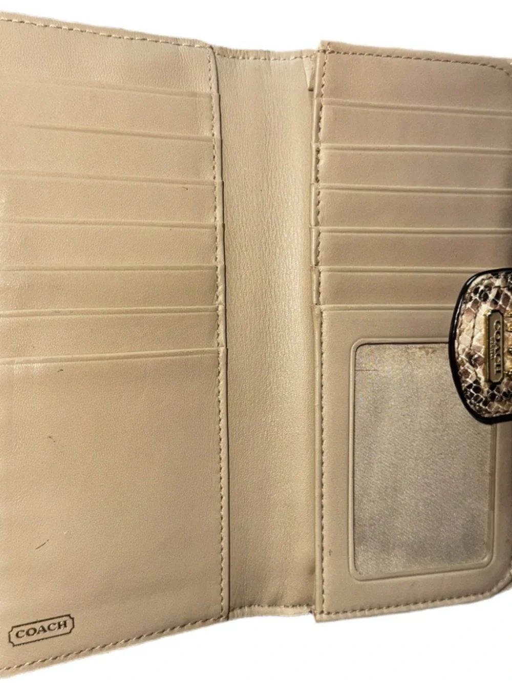 Coach Python Print Tan & Black Snakeskin-Print 7x4 Wallet
